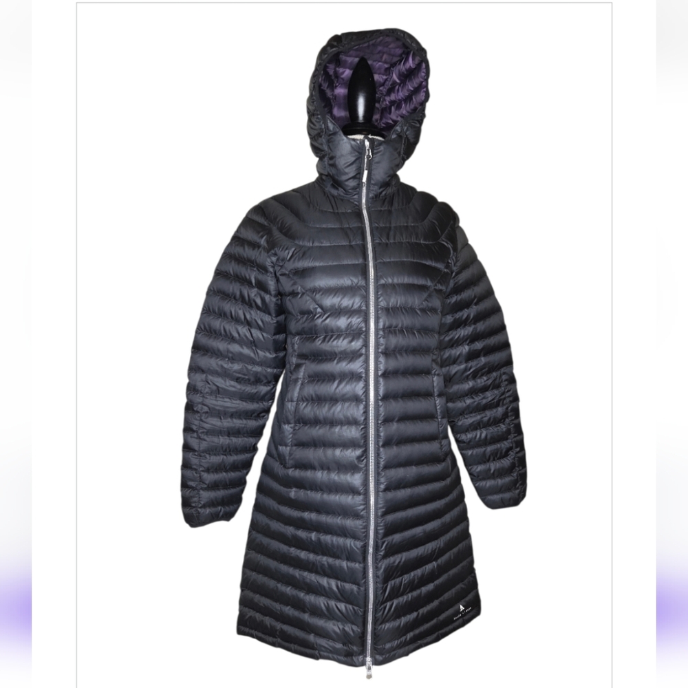 Basin + Range Woman's Black Packable Down Hooded Full Length Coat Size M